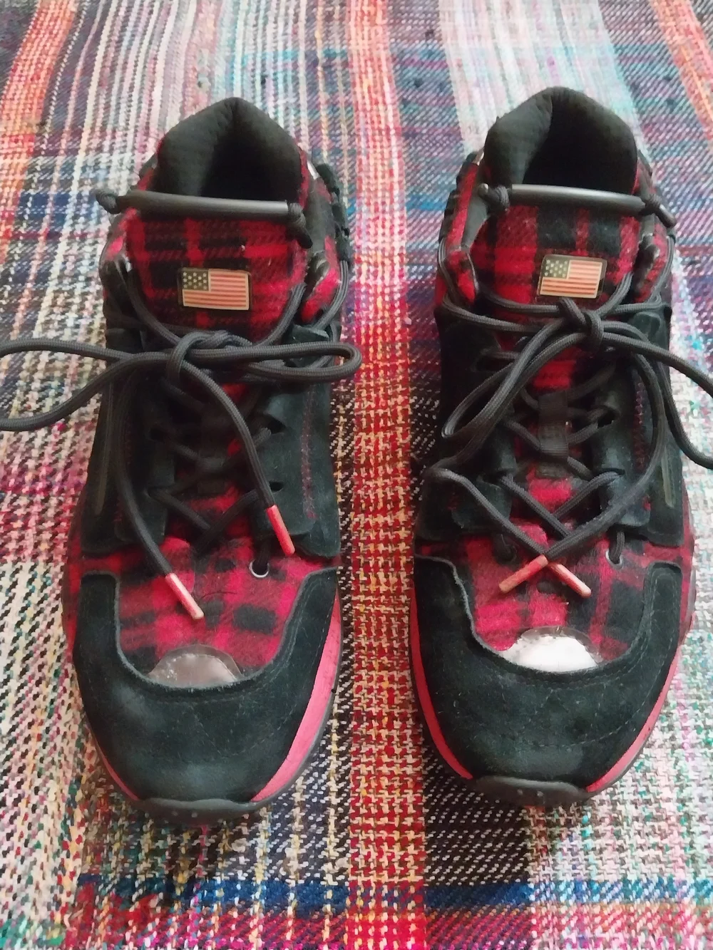 Polo Ralph Lauren PS200 Sport Black/Red Plaid Suede Sneaker Shoes Mens Sz 10.5